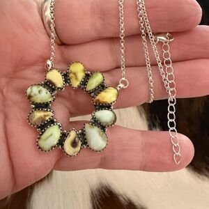 ❤️ Palomino Variscite Paloma Navajo Style Matte Sterling 18+2” ADJ Necklace 14G